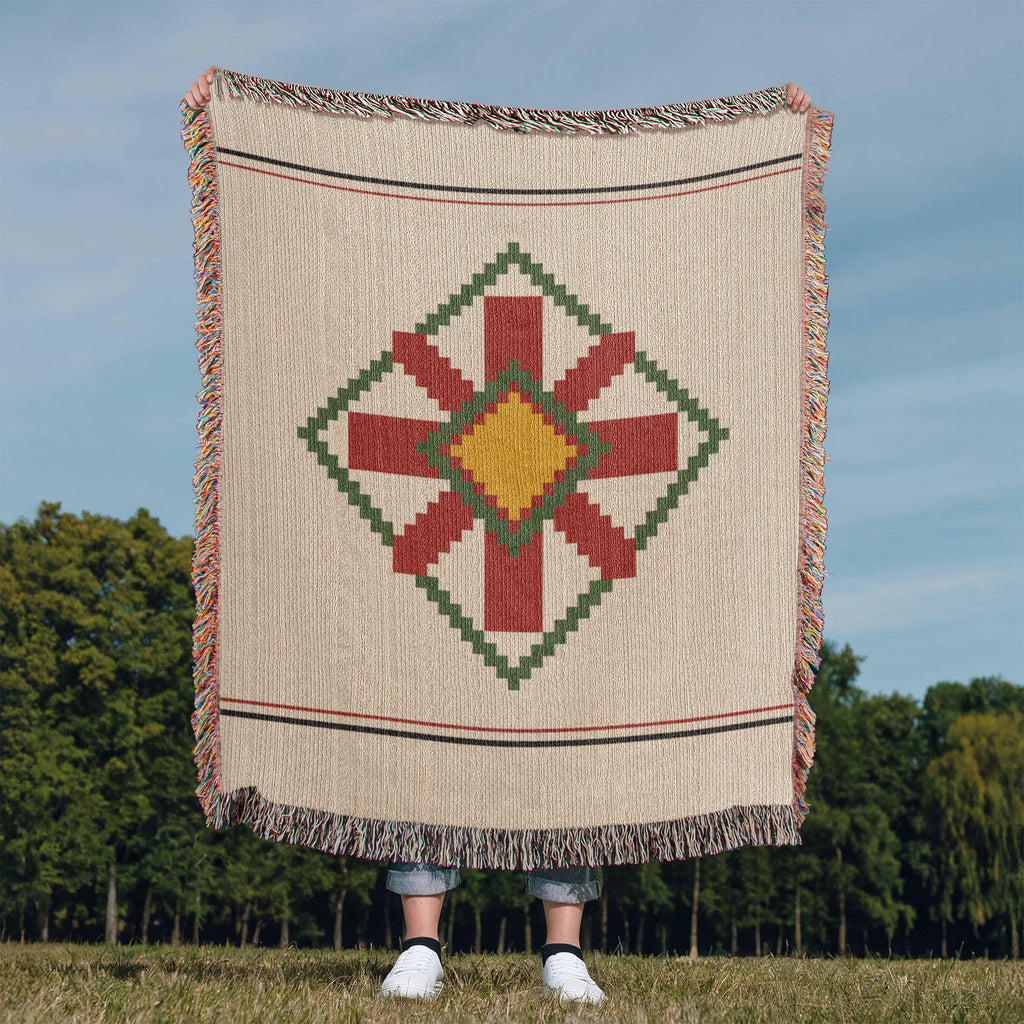 Lodestar Star Medallion Christmas Throw Blanket | Handwoven Fringed Cotton | Kilim Star Heirloom