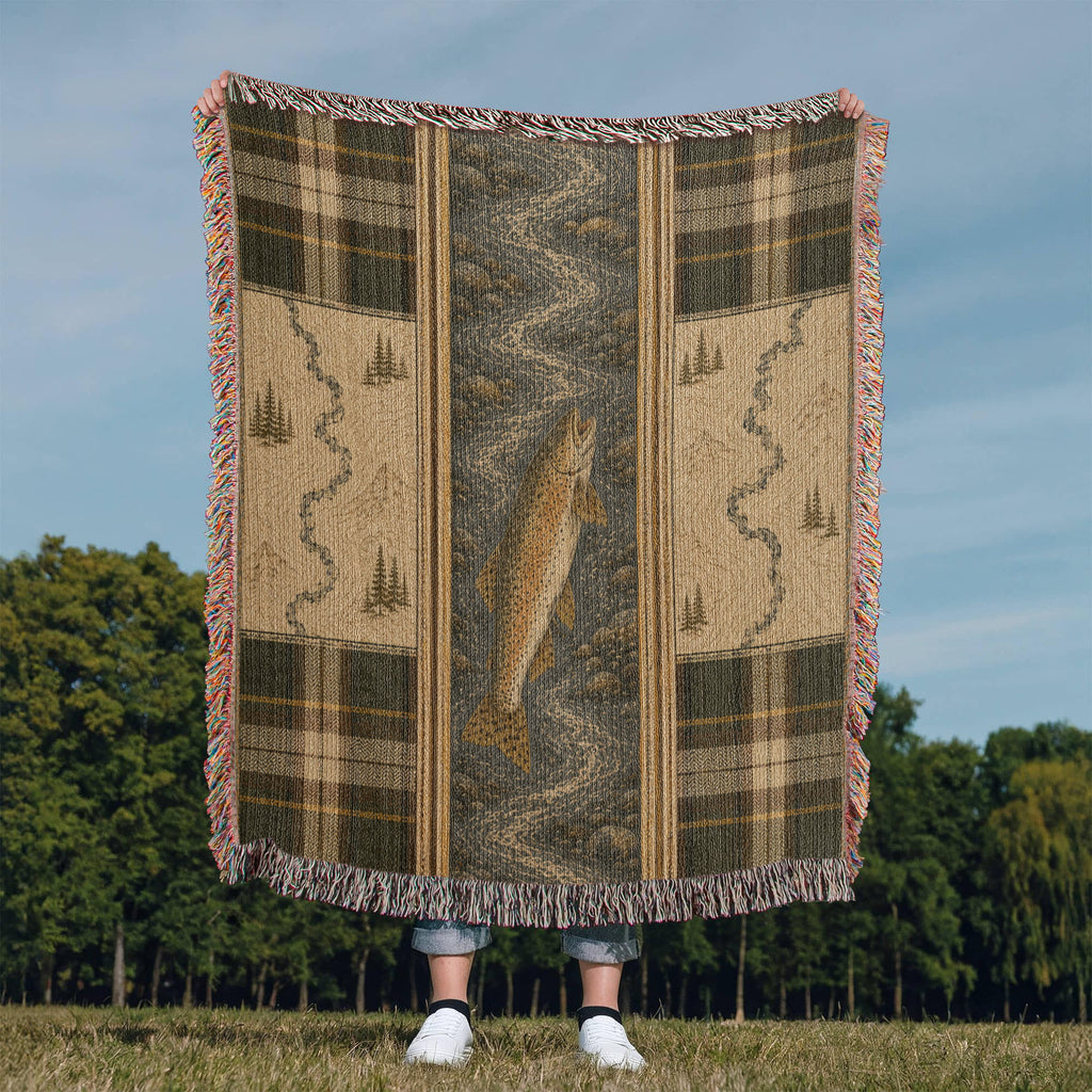 The River Trout Cotton Throw Blanket