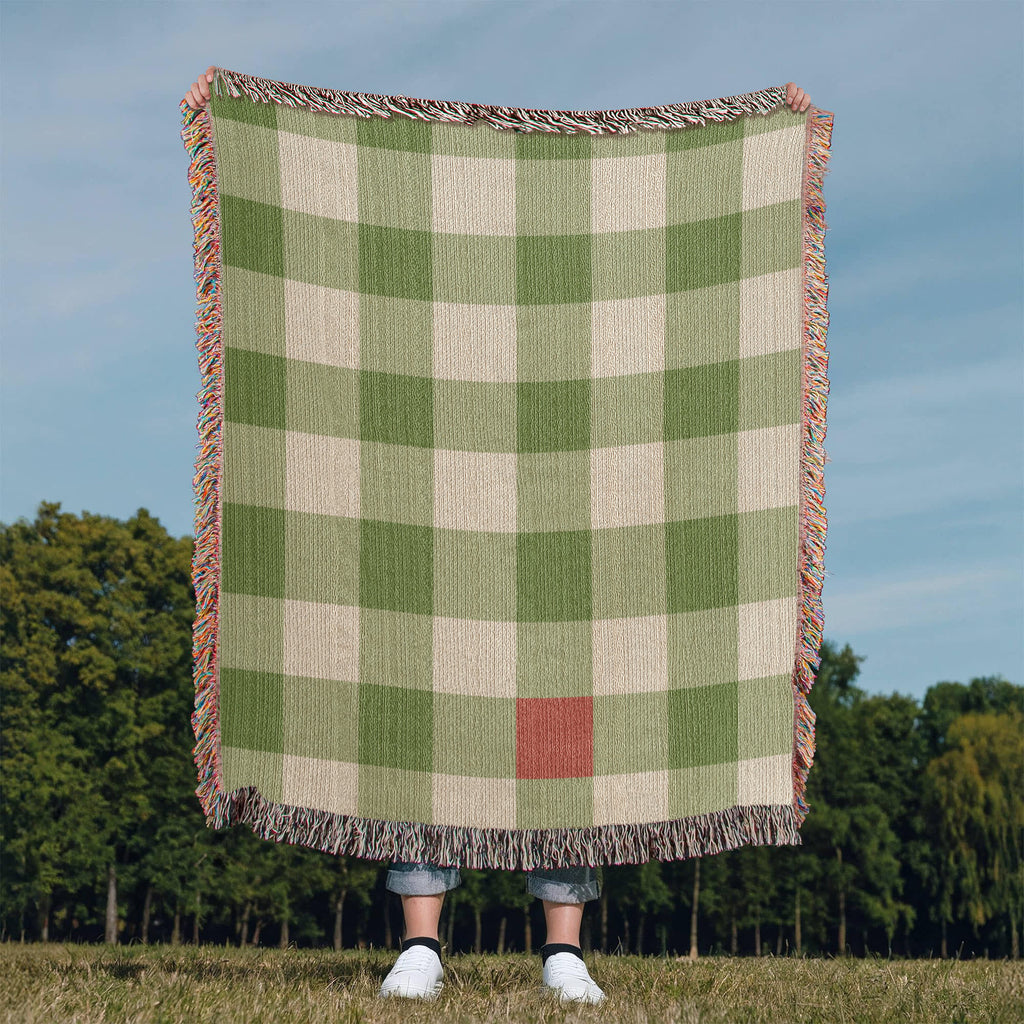 Matcha- PICNIC CLUB Classic gingham Woven Cotton Throw Blanket