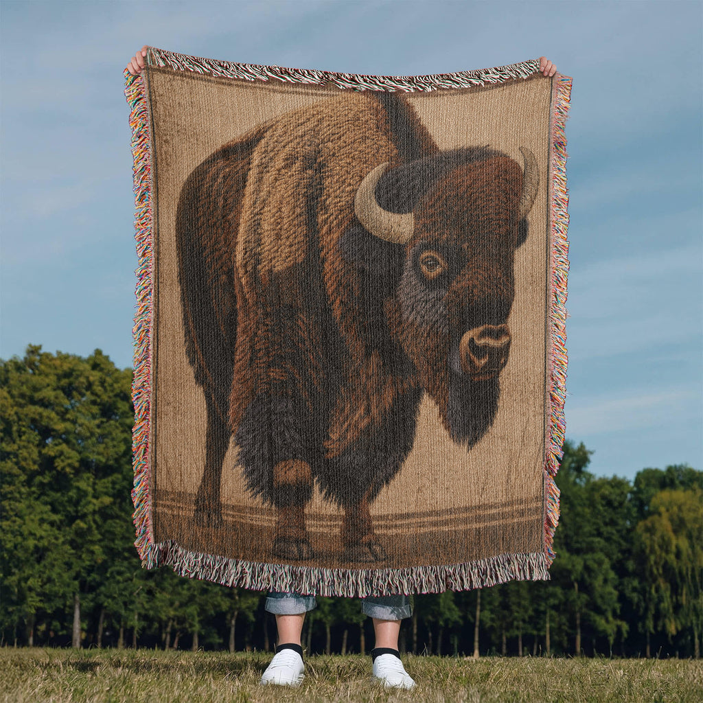American Bison Woven Blanket – Wildlife Throw & Statement Blanket Nature Lover Gifts