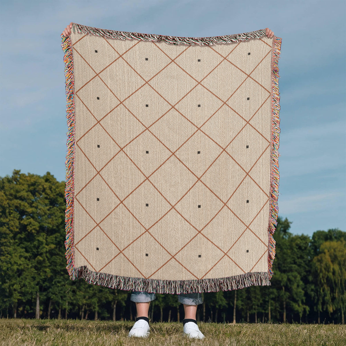 Diamond Lattice Woven Cotton Throw Blanket — Fringe Southwest