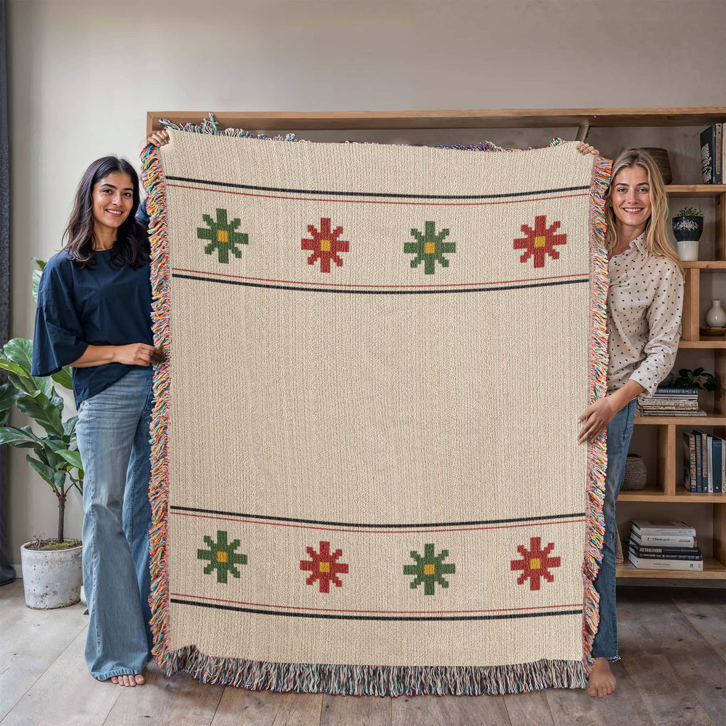Northstar Nordic Star Christmas Throw Blanket | Handwoven Fringed Cotton | Heirloom Holiday Gift