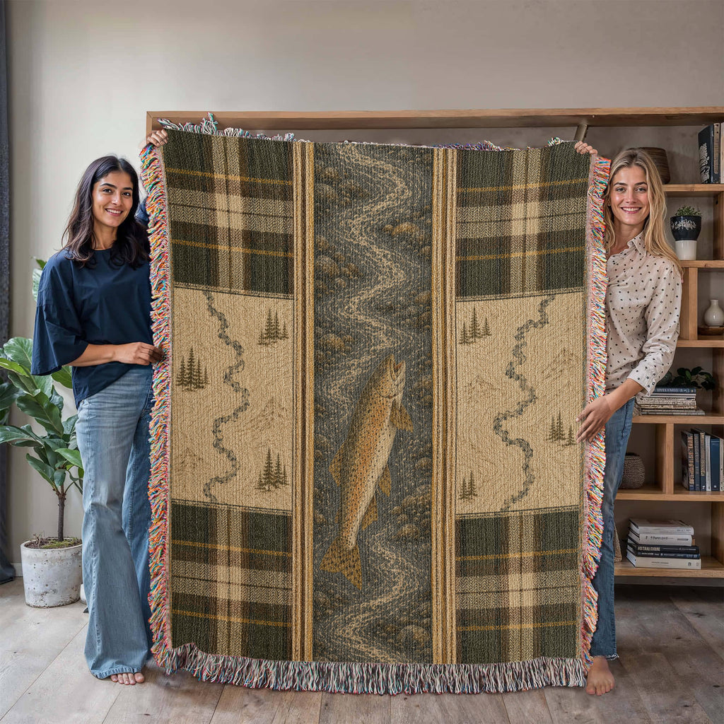 The River Trout Cotton Throw Blanket