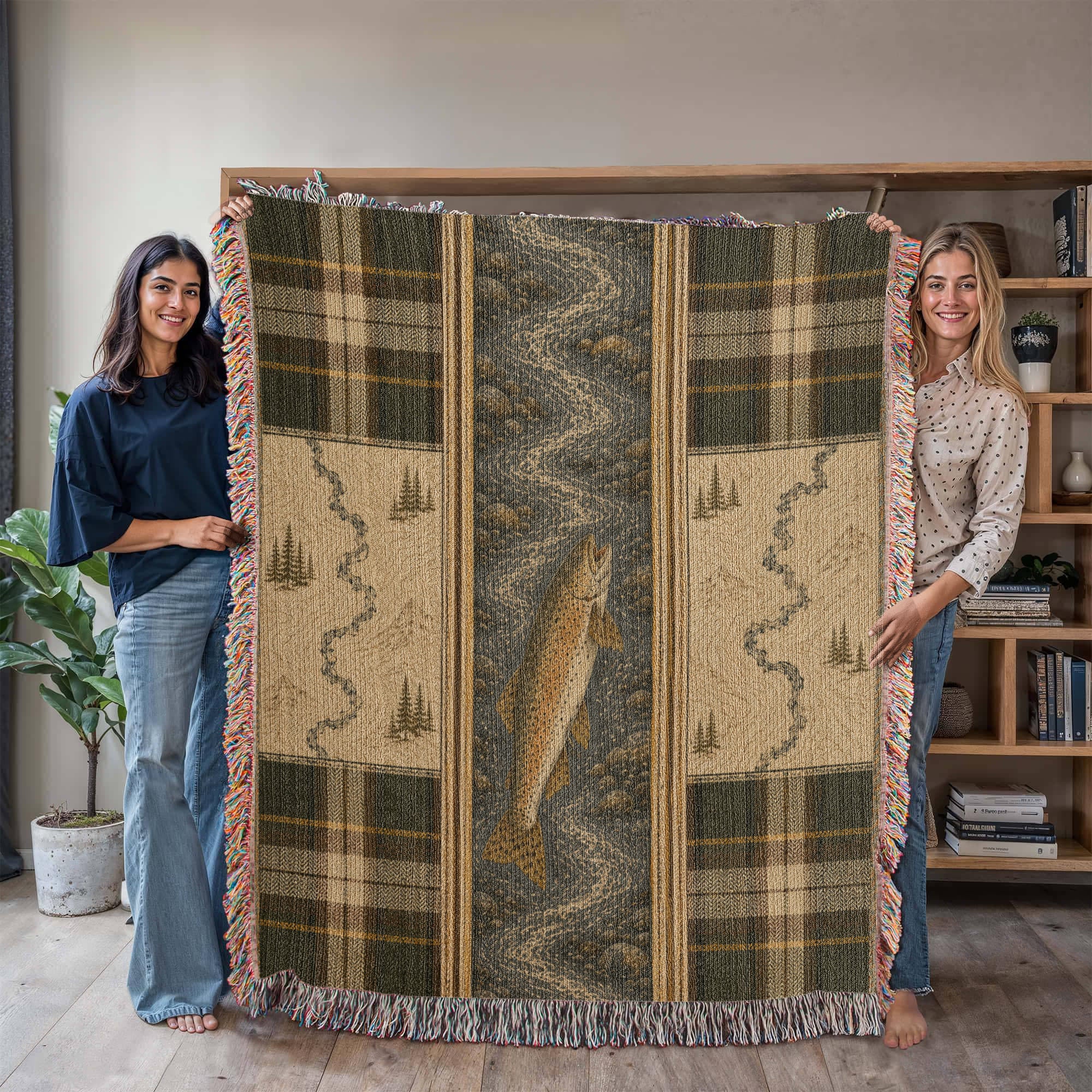 The River Trout Cotton Throw Blanket
