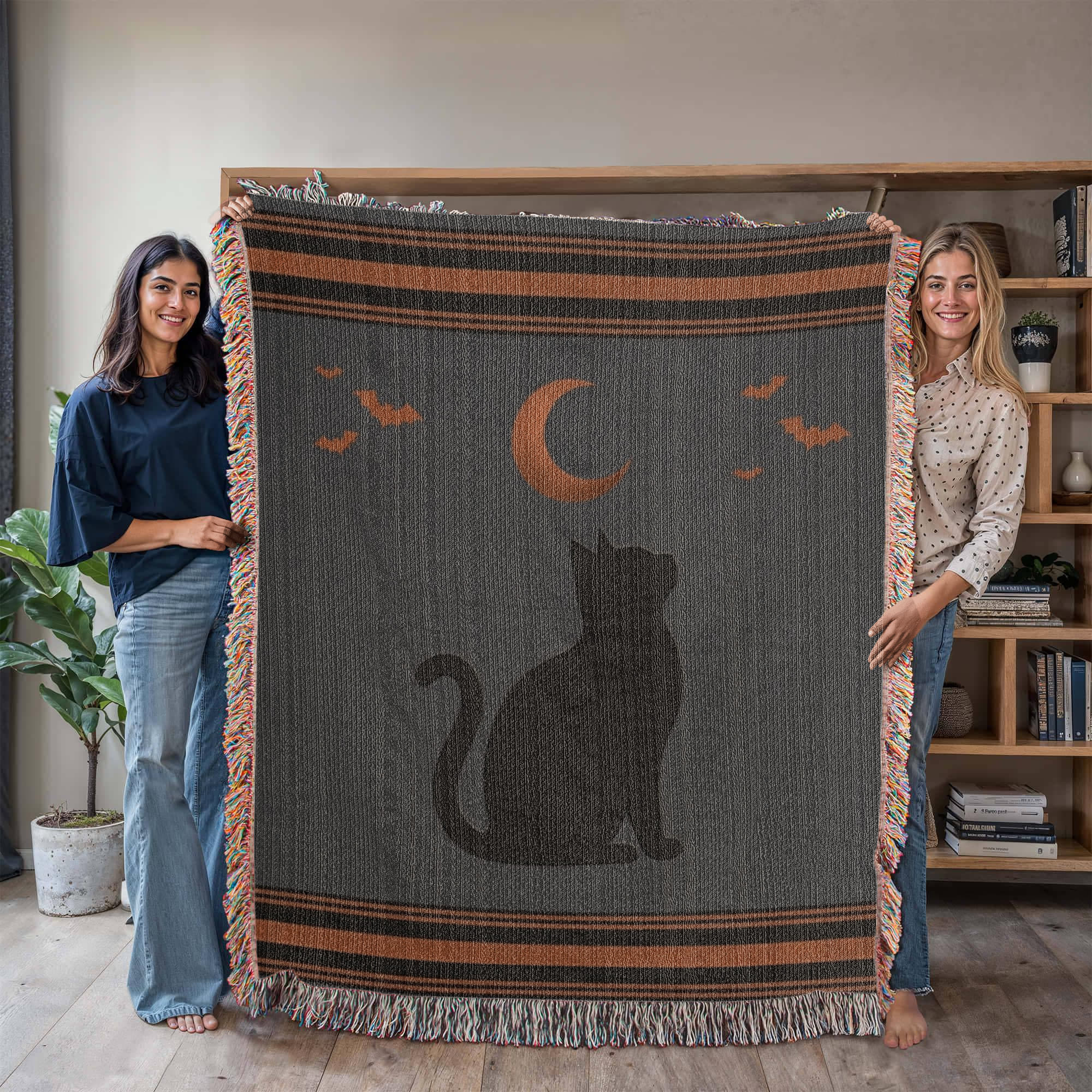 Halloween Black Cat Woven Cotton Throw Blanket
