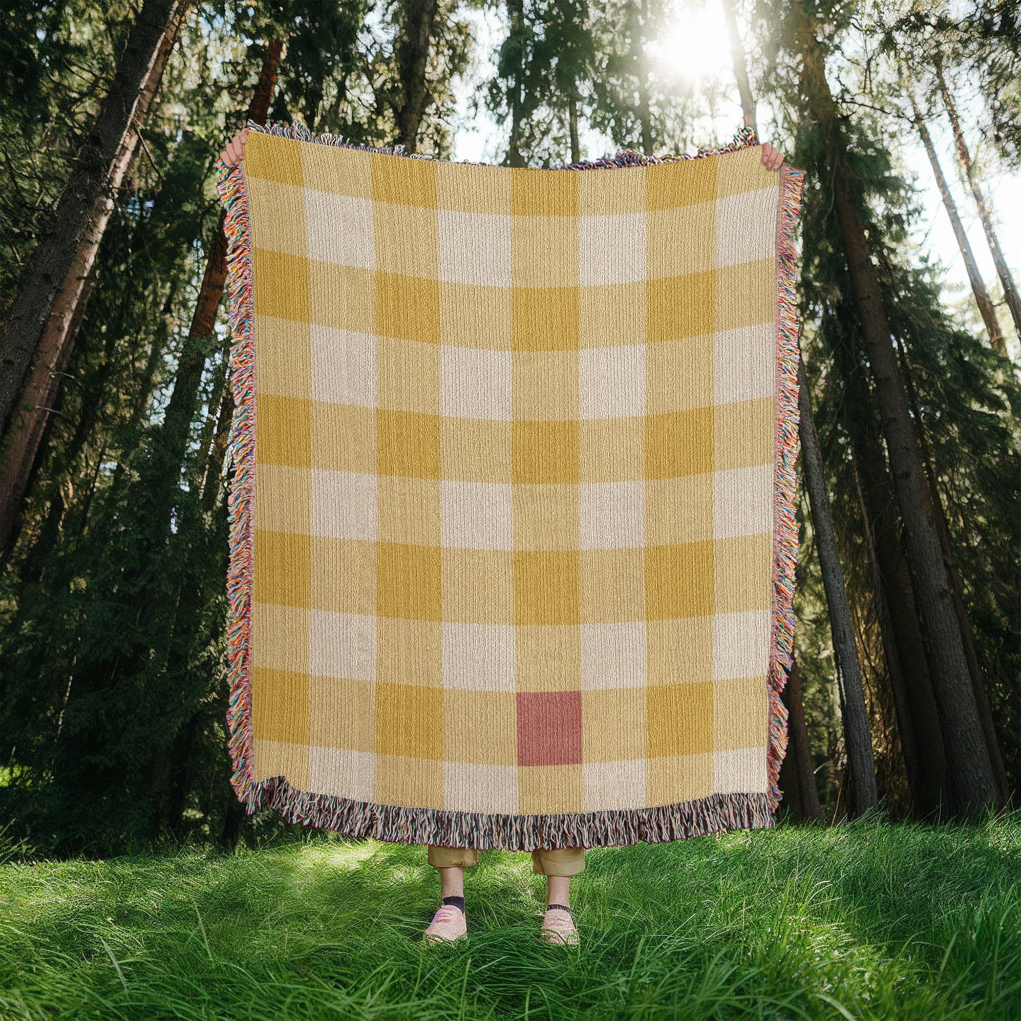 Gingham Woven Cotton Throw Blanket — Butter