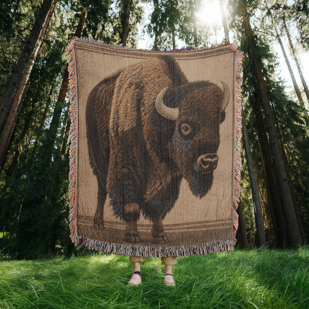 American Bison Woven Blanket – Wildlife Throw & Statement Blanket Nature Lover Gifts