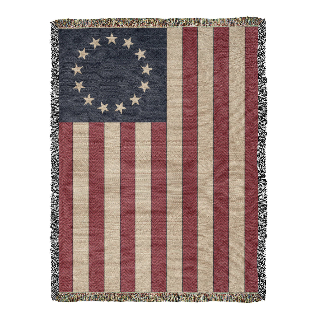 Betsy Ross Flag Woven Throw Blanket – 13 Star 1777 Colonial American Flag, Vintage Cotton Tapestry, Made in USA