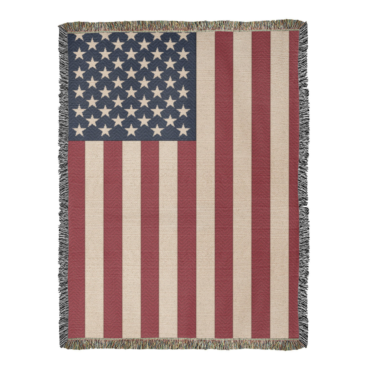American Flag Woven Throw Blanket – 50 Star USA Flag Cotton Tapestry with Fringe, Patriotic Home Decor, Made in USA