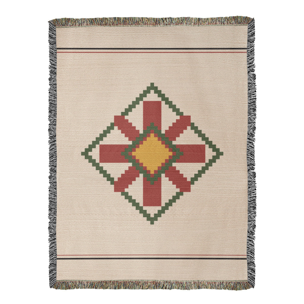 Lodestar Star Medallion Christmas Throw Blanket | Handwoven Fringed Cotton | Kilim Star Heirloom
