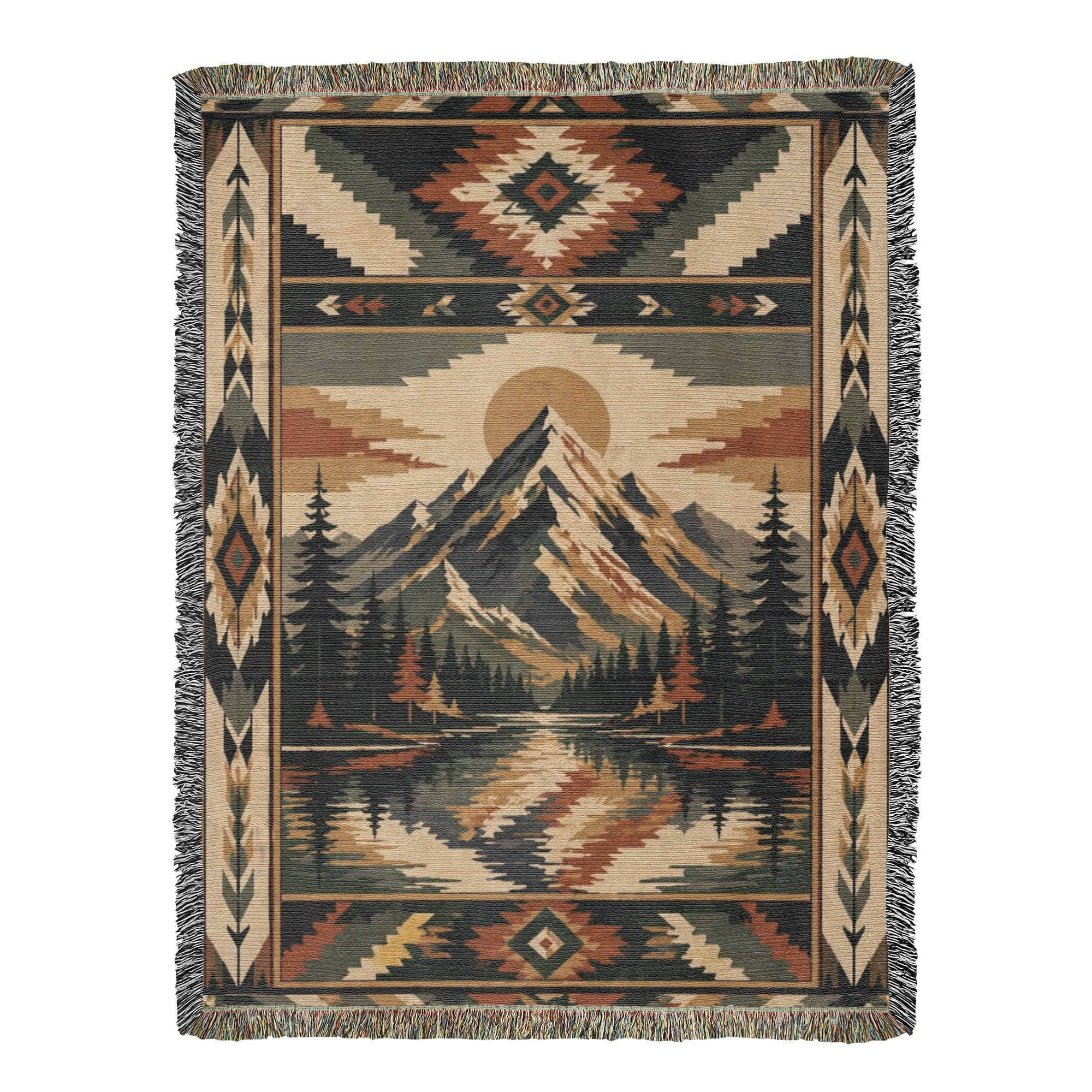 Alpine Crest Woven Blanket — 100% Cotton Jacquard Throw Mountain Lodge Design
