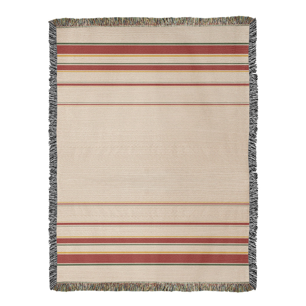 Candlelight Red & Green Stripe Christmas Throw Blanket | Handwoven Fringed Cotton | Heirloom Holiday Stripe