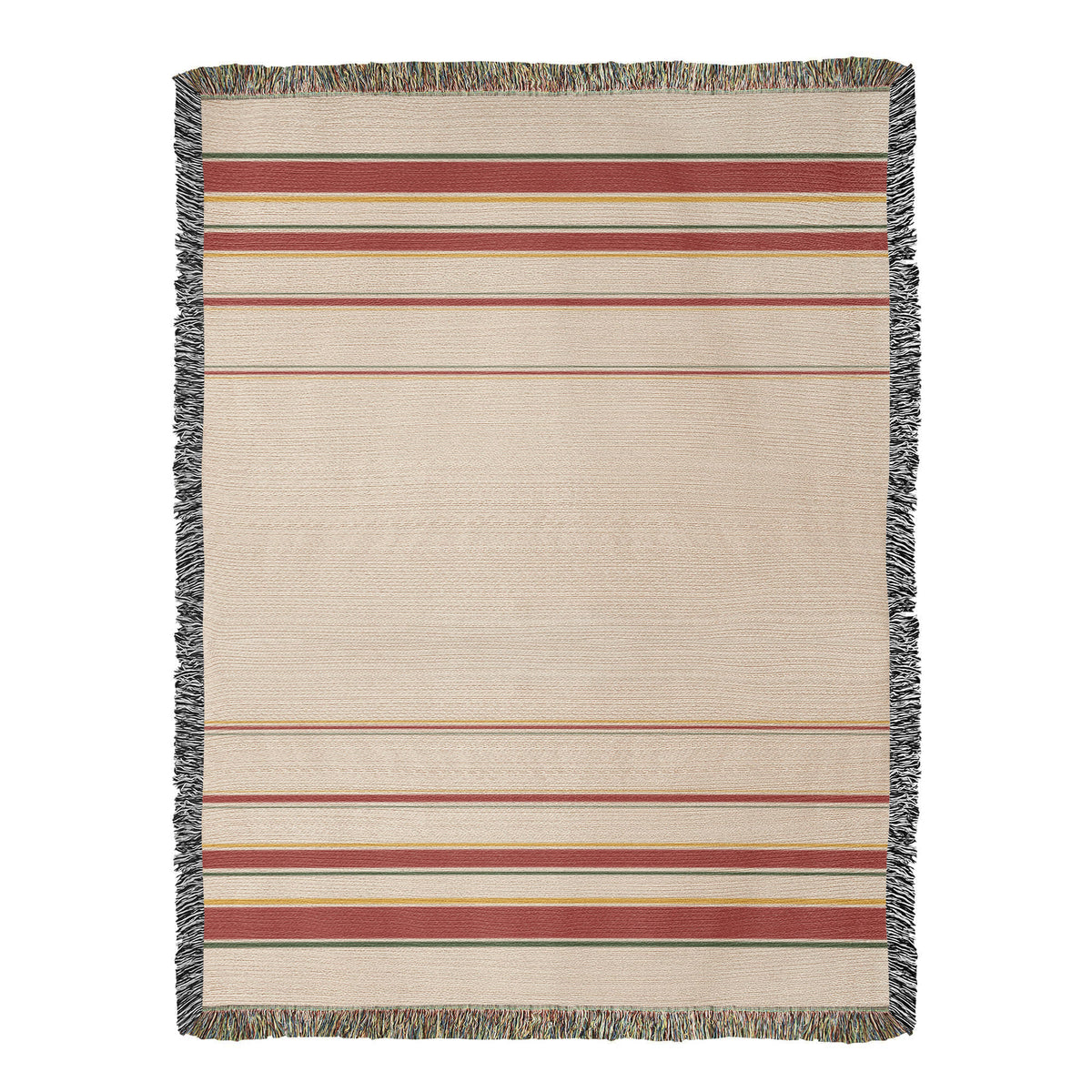 Candlelight Red & Green Stripe Christmas Throw Blanket | Handwoven Fringed Cotton | Heirloom Holiday Stripe