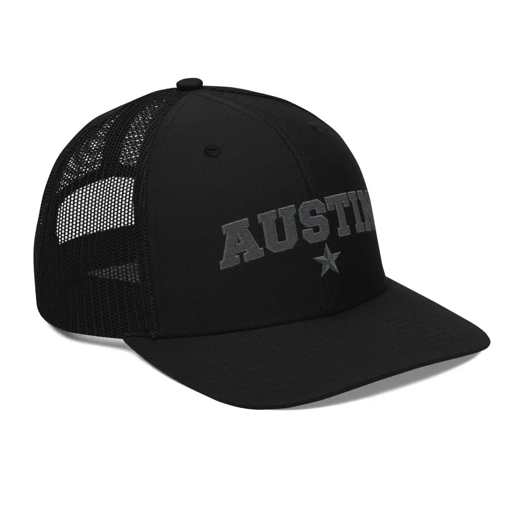 Austin Texas embroidered Richardson 112 black trucker hat with star