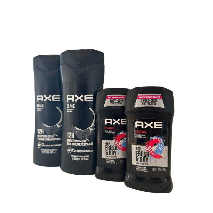 Axe Lot of 4 Axe Body Wash & Antiperspirant - Essence & Black - New