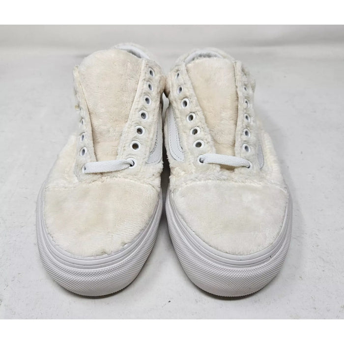 VANS Old Skool Sherpa Faux Fur Women's Low Top Lace-Up Sneakers White, Size 8.5