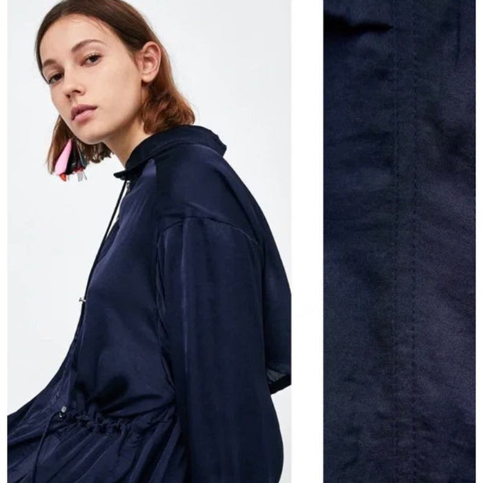 Zara Dark Blue Flowing Trench Coat Size XS-S Women's* Lightweight Fashion WOM209