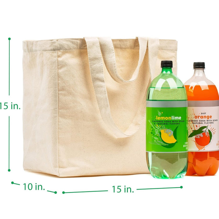 VeraMia Canvas Grocery Bag 3pc XL Set with Pockets, Long Strap & Short Handle