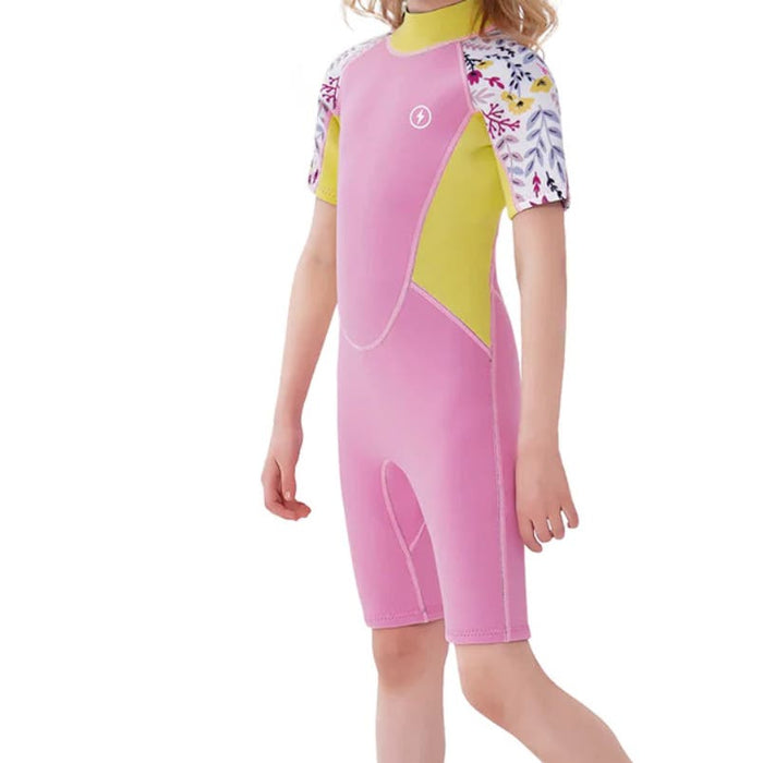 "Dark Lightning 3/2mm Kids Printed Short-Sleeved Wetsuit - Pink, Size Small" K15*