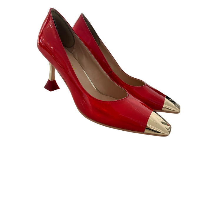 Findvell Red High Heels: Square Toe Stiletto Pumps, Sexy Kitten Heels, SZ 5.5