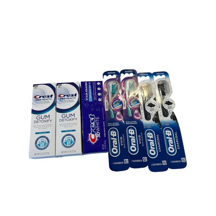 Crest Oral-B 7 Piece Oral Care Bundle Toothpaste and Toothbrush