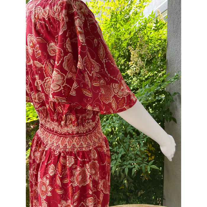 Angies Red Floral Printed Maxi Dress Bohemian Elegance for Spring* Size MED WD46
