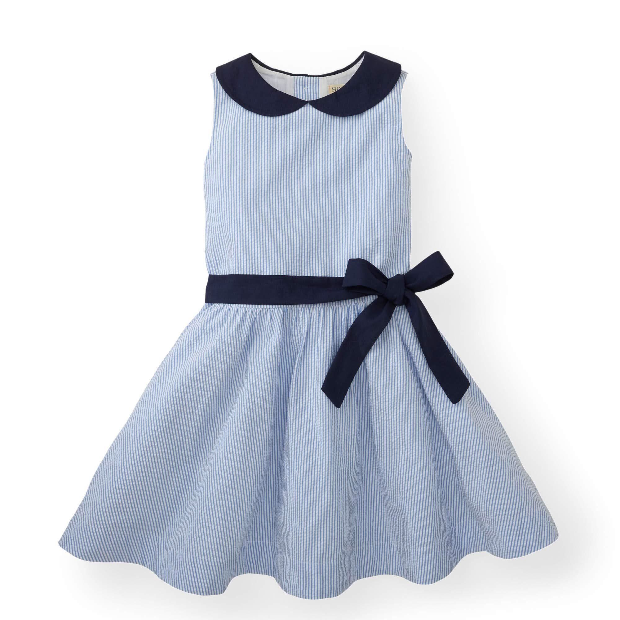 Baby Girls Organic Seersucker Peter Pan Collar Dress – Blue - Triniskies