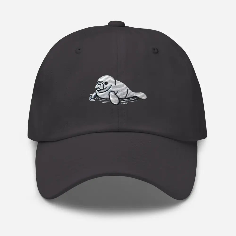 Dark gray baby manatee embroidered baseball cap, marine wildlife dad hat