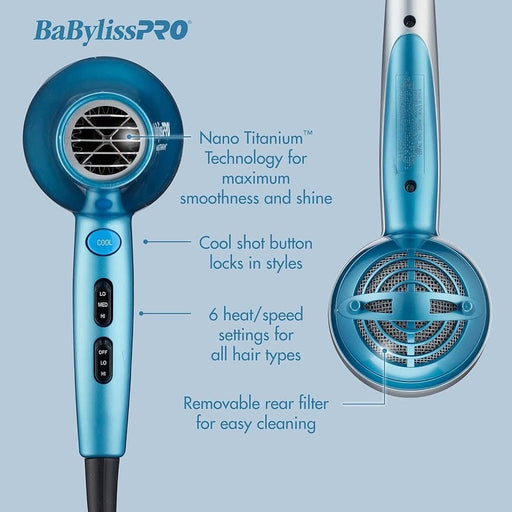 BaByliss BaBylissPRO Hair Dryer, Nano Titanium 2000-Watt Blow Dryer, Professional/Ionic