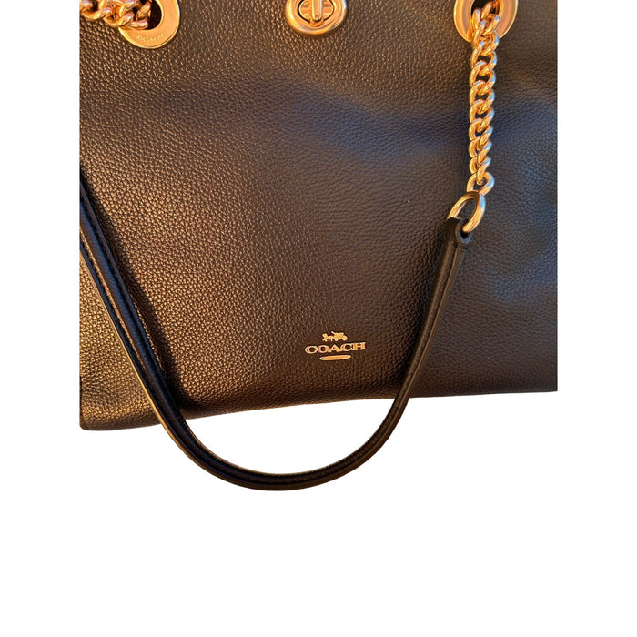 Coach Turnlock Chain Tote – Chic Polished Pebble Leather Handbag