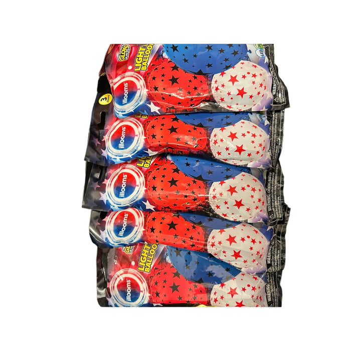 Illooms bundle of 5 packs Patriotic Light Up Balloons 15 Balloons Total