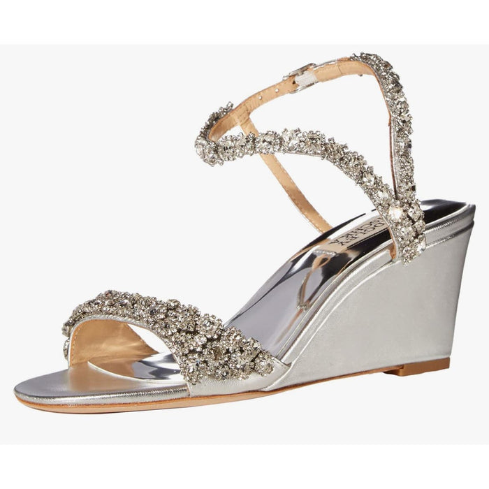 Badgley Mischka 5.5 / Silver BADGLEY MISCHKA Gali Crystal Embellished Evening Wedge - Size 5.5