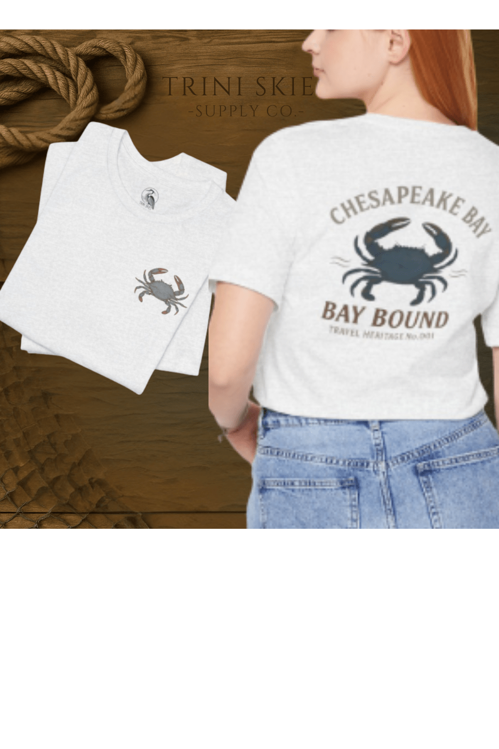 Bay Bound Crab Tee Chesapeake Bay Shirt Blue Crab Graphic T-Shirt Trini Skies - Triniskies