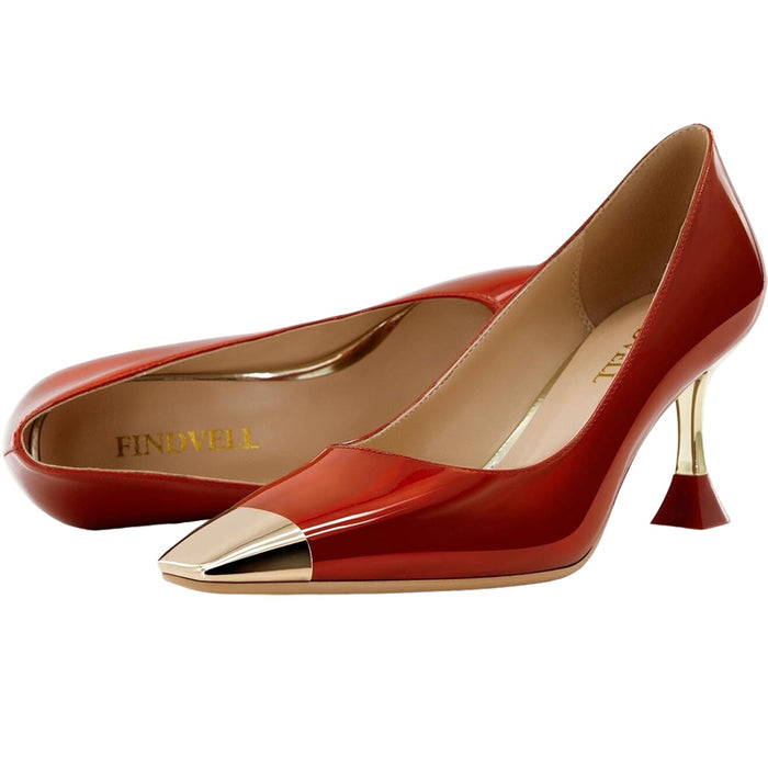 Findvell Red High Heels: Square Toe Stiletto Pumps, Sexy Kitten Heels, SZ 5.5