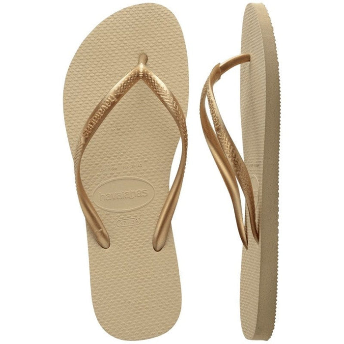 Havaianas Slim Flip Flops for Women: Sand Grey/Golden, SZ 11/12, Iconic Comfort