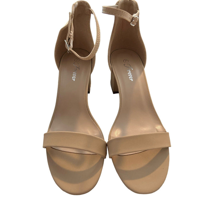 Forever Link Passion-86 Dress Sandals, Size 7, Nude Strappy Heels, 3” Block Heel