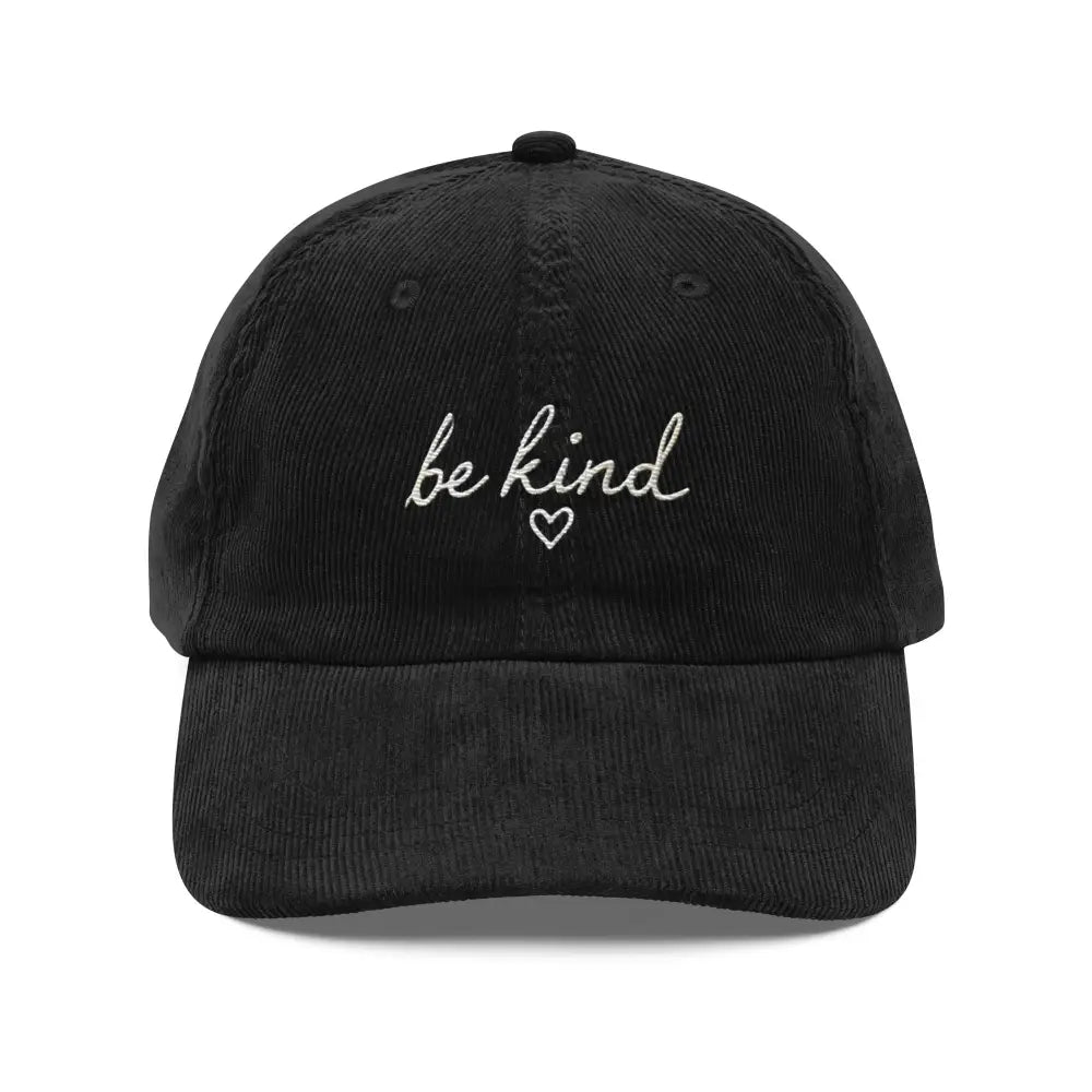 Trini Skies black vintage corduroy embroidered cap with be kind
