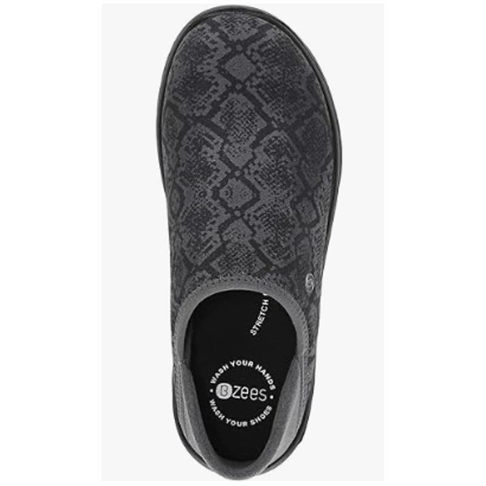 "BZees Women's Getaway Slip-On Sneaker, Grey Snake Print, Size 6.5 Wide"