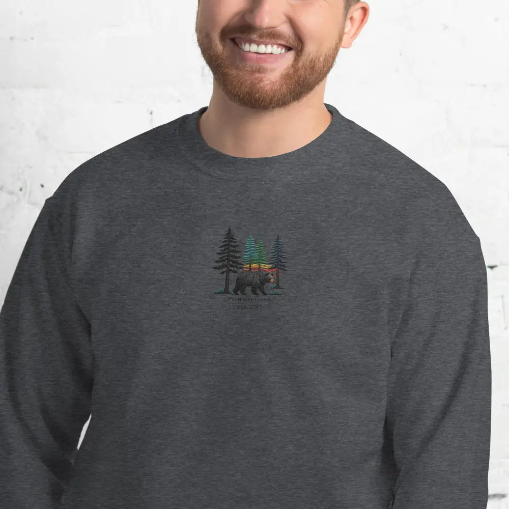 Trini Skies forest embroidered Pennsylvania bear mountain sweatshirt