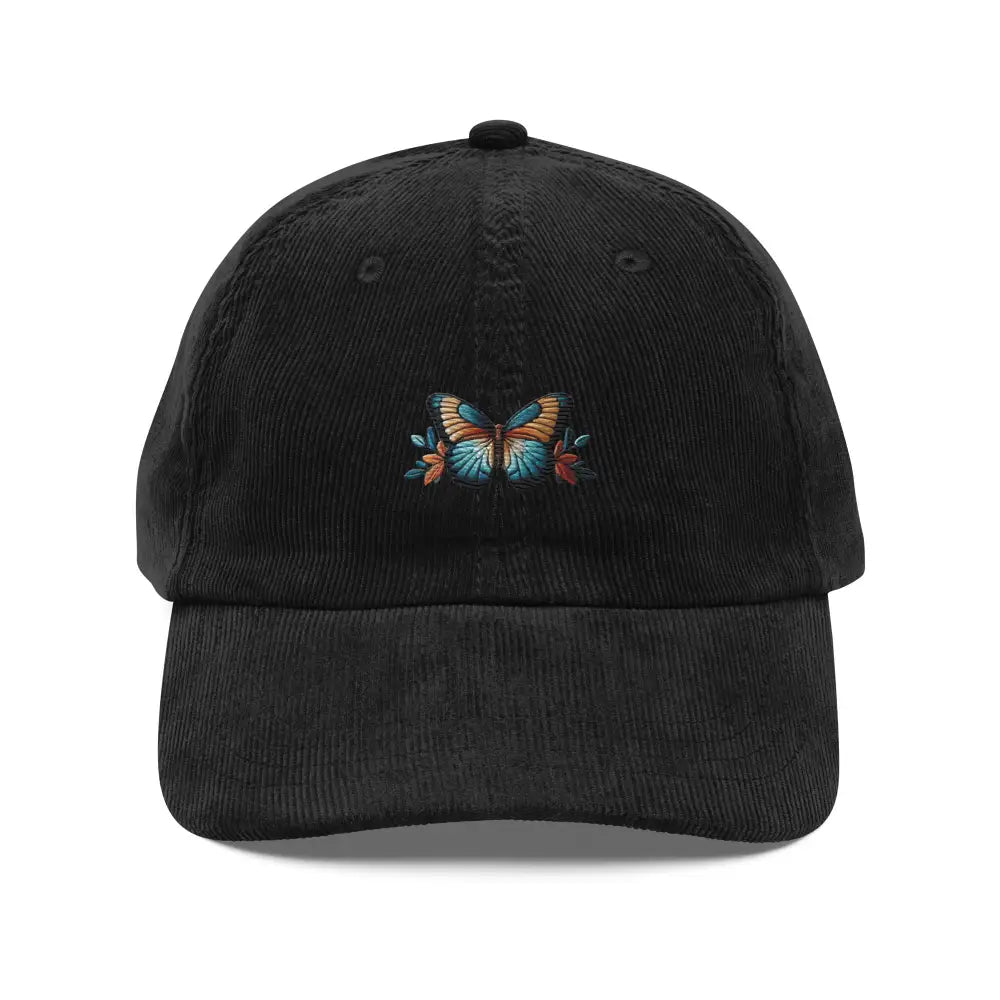 Black butterfly embroidered vintage corduroy baseball cap