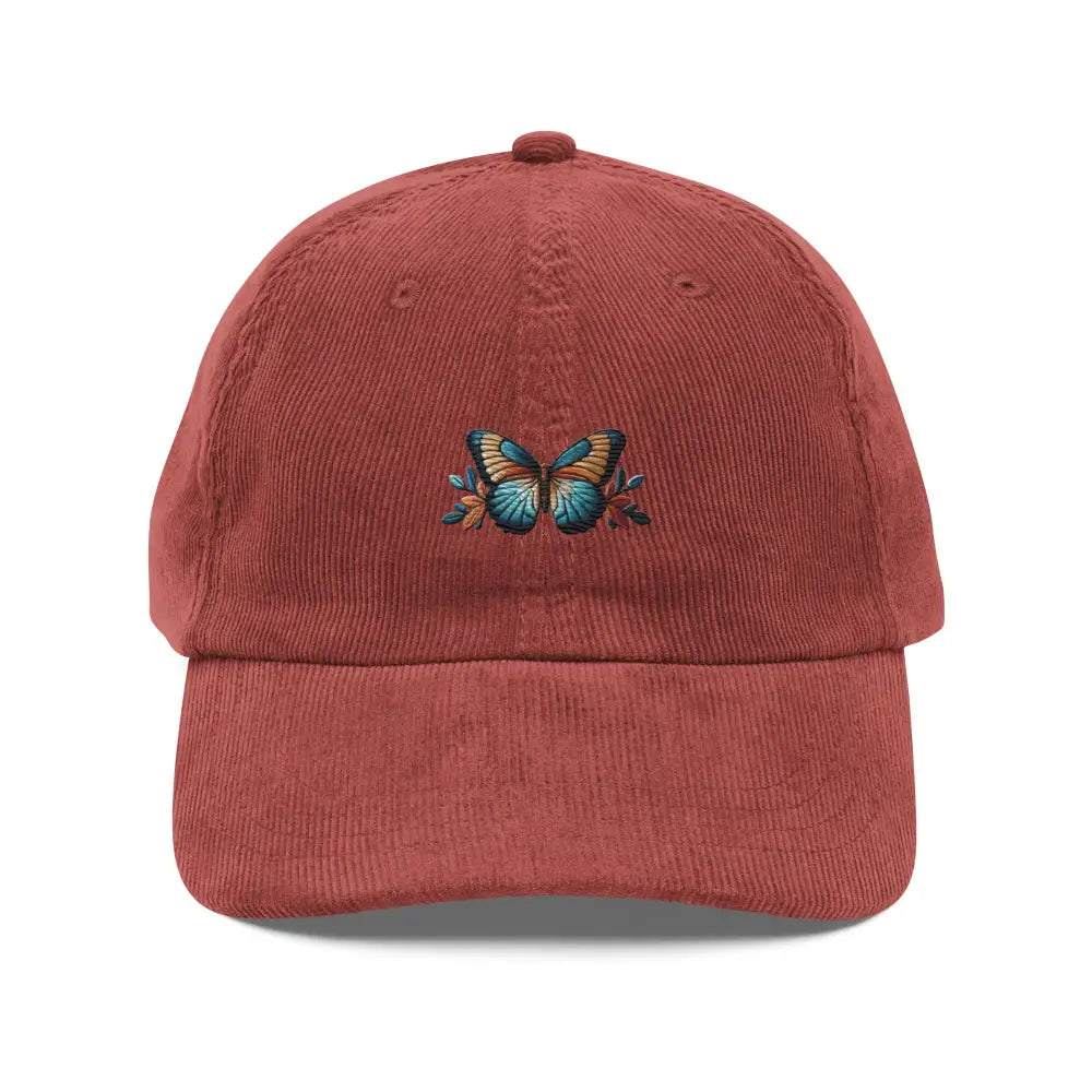 Butterfly embroidered vintage corduroy baseball cap with floral design