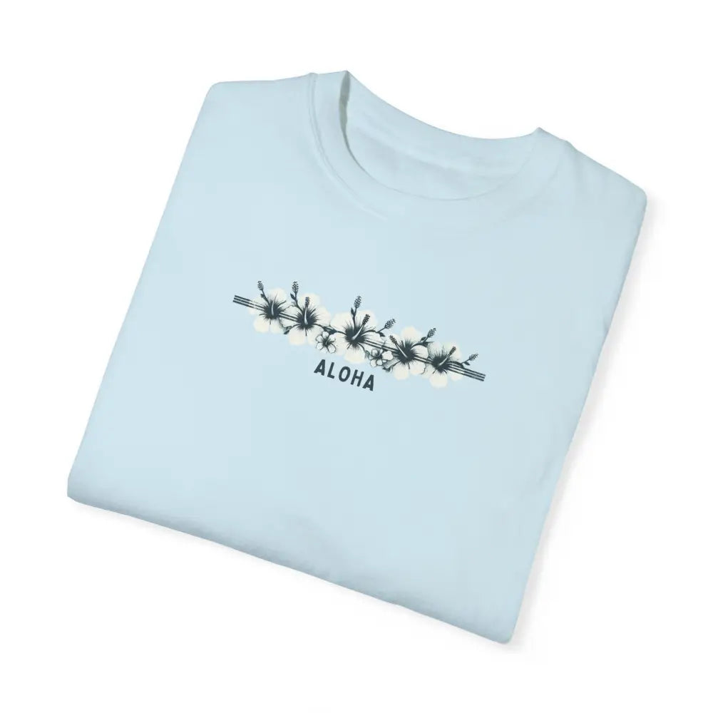Light blue garment-dyed unisex t-shirt with floral graphic