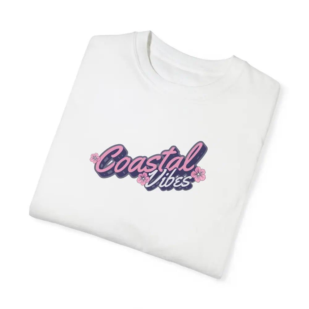 Garment-dyed unisex white short-sleeve Coastal Vibes graphic tee