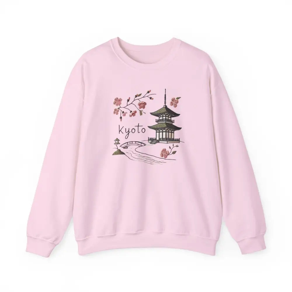 Light pink Beautiful Kyoto pagoda graphic crewneck – Japanese travel sweatshirt for women
