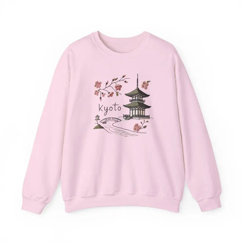 Light pink Beautiful Kyoto pagoda graphic crewneck – Japanese travel sweatshirt for women