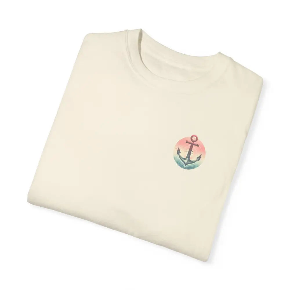 Cream-colored Nautical Coastal Anchor Tee with colorful logo