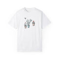 White Hummingbirds Comfort Graphic Tee with hummingbird and potted plant print
