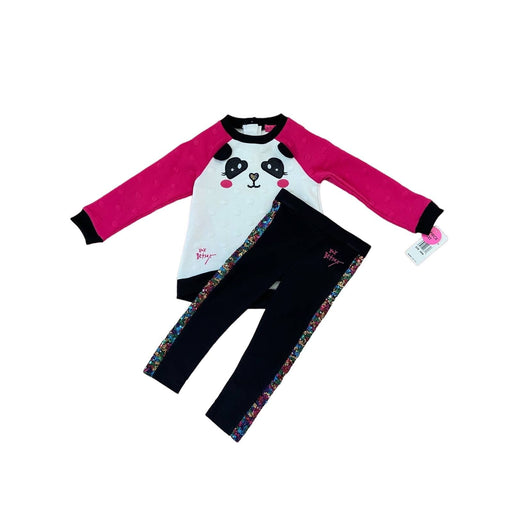 Betsey Johnson 24 Months / White-Pink-Black "Betsey Johnson Panda Face Shirt and Sequin Leggings - Size 24 Months"  K17 *