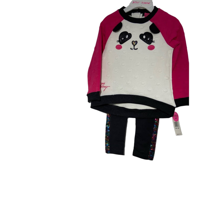 Betsey Johnson 24 Months / White-Pink-Black "Betsey Johnson Panda Face Shirt and Sequin Leggings - Size 24 Months"  K17 *