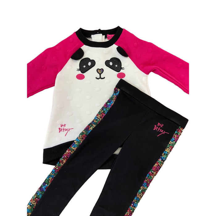 Betsey Johnson 24 Months / White-Pink-Black "Betsey Johnson Panda Face Shirt and Sequin Leggings - Size 24 Months"  K17 *